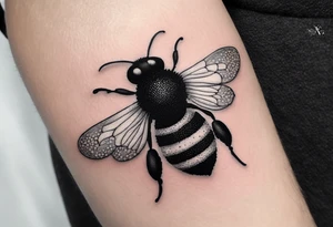 Small tattoo. There’s a hydrangea and a bee but they are not touching. Make the bee smaller than the hydrangea and have the bee off to the side. tattoo idea