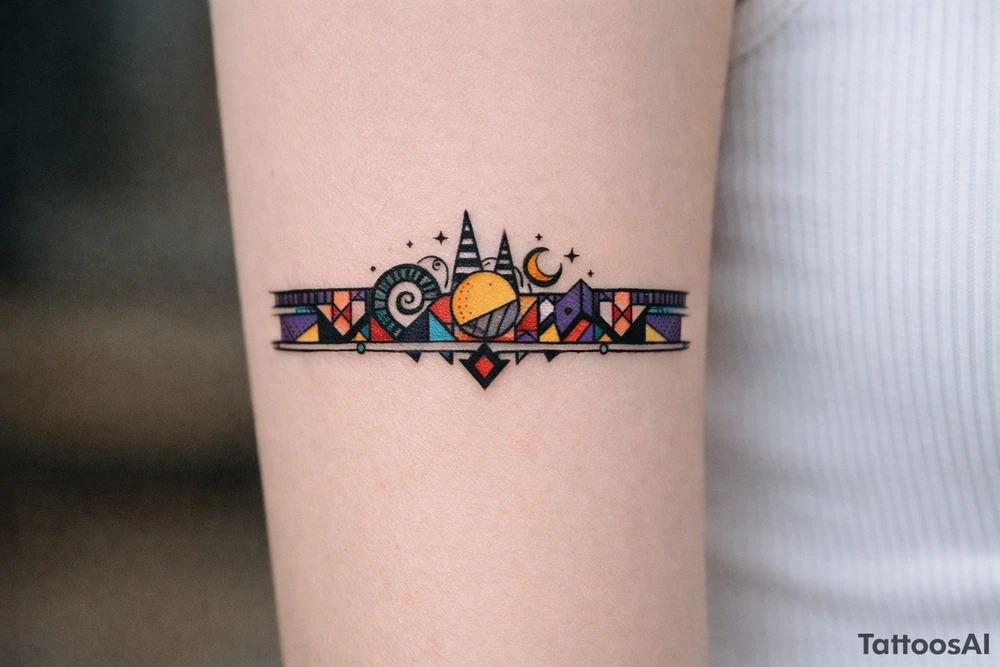 armband, abstract, geometric, full of color, tim burton tattoo idea