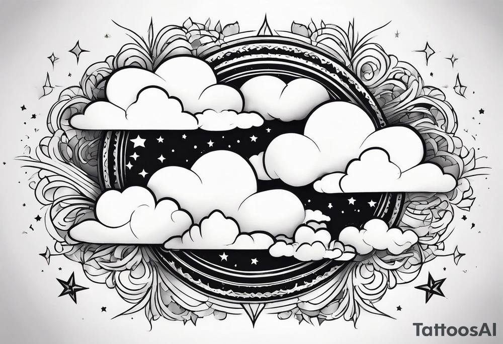 clouds with stars tattoo idea