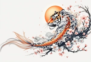 Koi fish, tiger, the sun, cherry blossom filler tattoo idea