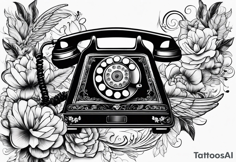 vintage theme phone, music, book tattoo idea