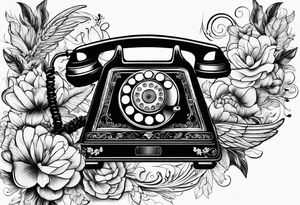 vintage theme phone, music, book tattoo idea