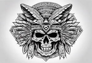 Aztec skull with eagle, tiger and Aztec symbols signifying resilience tattoo idea