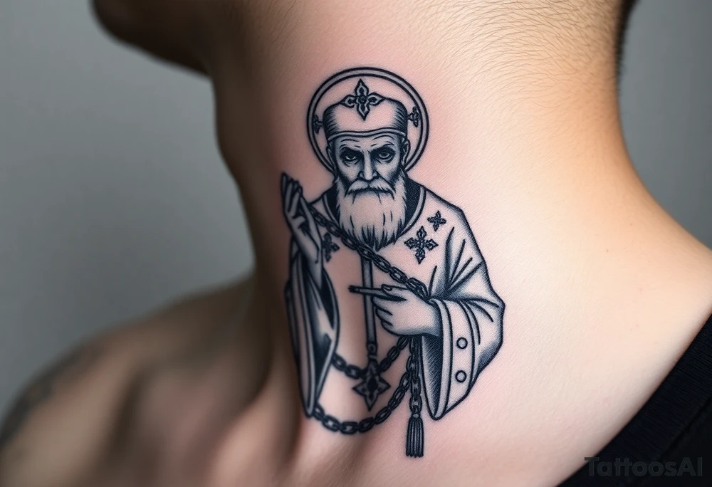 russian christian orthodox saint holding the russian orthodox thurible chains tattoo idea