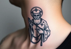 russian christian orthodox saint holding the russian orthodox thurible chains tattoo idea