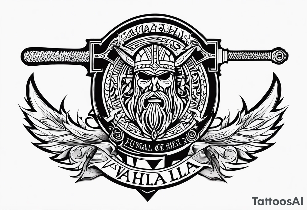 Valhalla sword viking funeral hatchet tattoo idea