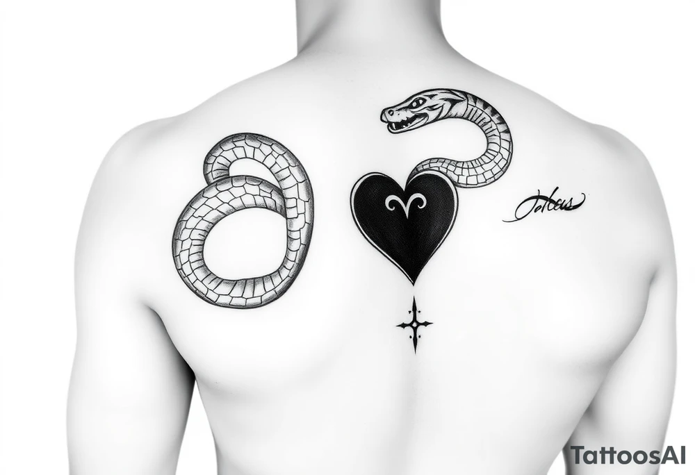 Can you give an example of a snake tattoo that wraps around the elbow and ends on the forearm on the ulnar side? With the words jealous, shame, and black heart subtly incorporated. tattoo idea