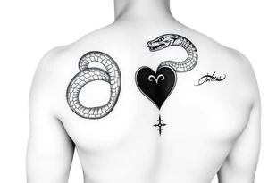 Can you give an example of a snake tattoo that wraps around the elbow and ends on the forearm on the ulnar side? With the words jealous, shame, and black heart subtly incorporated. tattoo idea