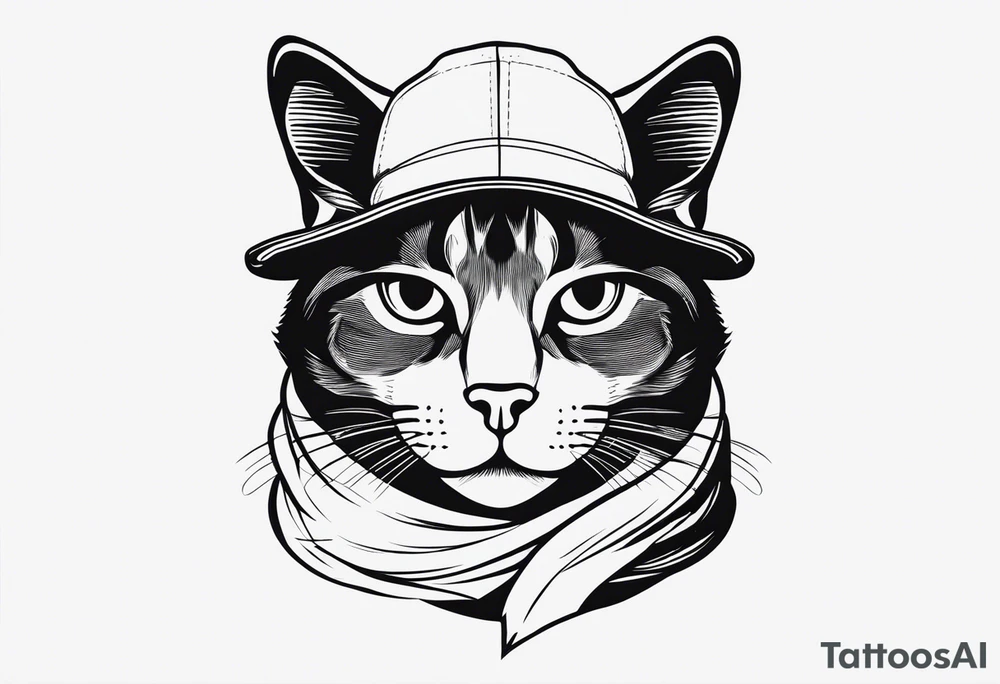 gato preto com cachecol e boné tattoo idea