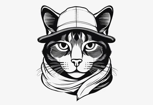 gato preto com cachecol e boné tattoo idea