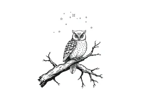wise owl perched on ancient oak branch under starlit sky tattoo idea