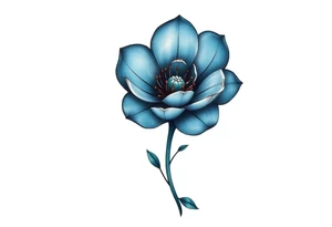 A minimalist flower tattoo that represents a shattered and betrayed gemini woman who fought hard throughout this year. With colors blue and black. Make it unique and rare. Without leaves and stem. tattoo idea