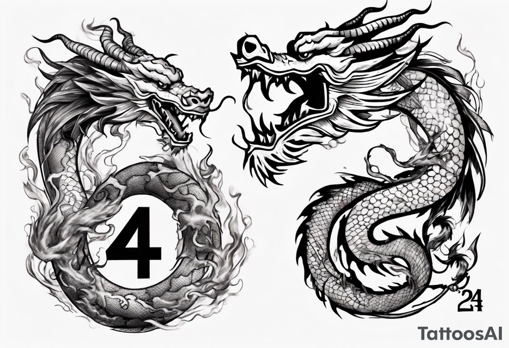 Number 24 with a Chinese dragon around it tattoo idea