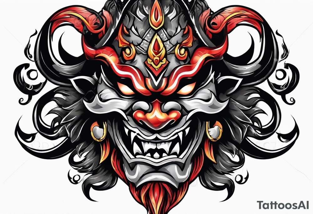 Protection against evil Oni mask tattoo idea