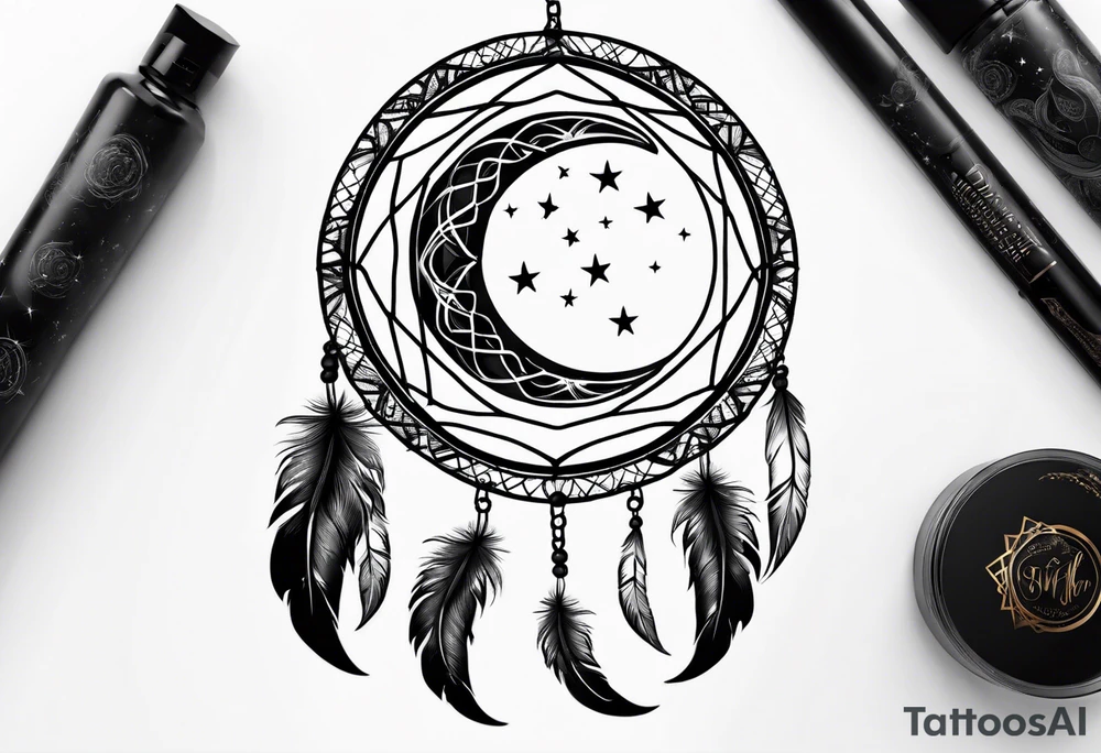 Crescent moon dreamcatcher tattoo idea