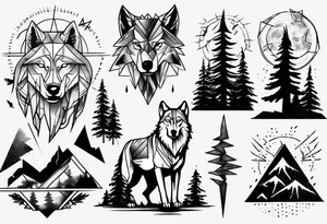 lightning over forest with wolf howling tattoo idea
