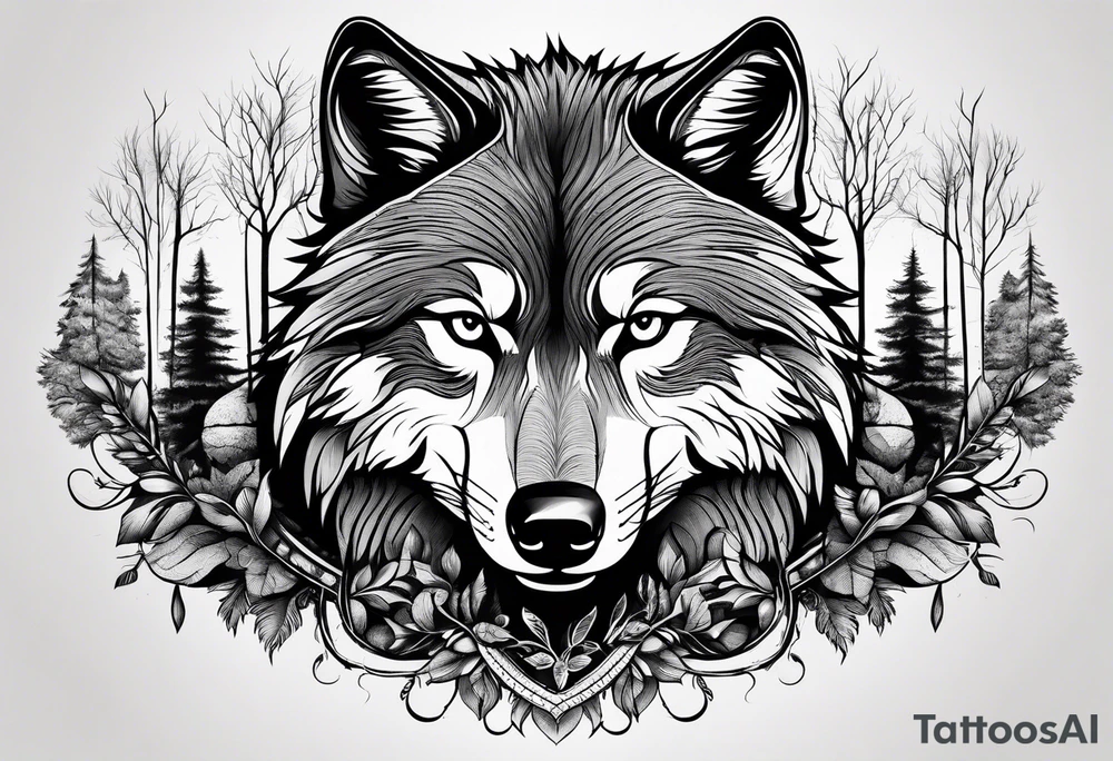 Wolf and raccoon 
Background Woods tattoo idea