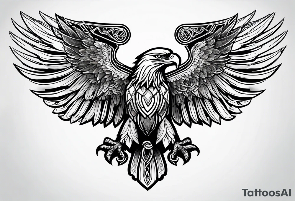 Simple celtic Eagle with wings spread upwards linework tattoo idea Simple celtic Eagle with wings spread upwards linework tattoo idea