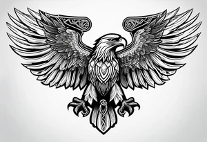 Simple celtic Eagle with wings spread upwards linework tattoo idea