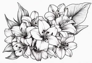 Lily, gladioli, cherry blossom, forget me nots tattoo idea