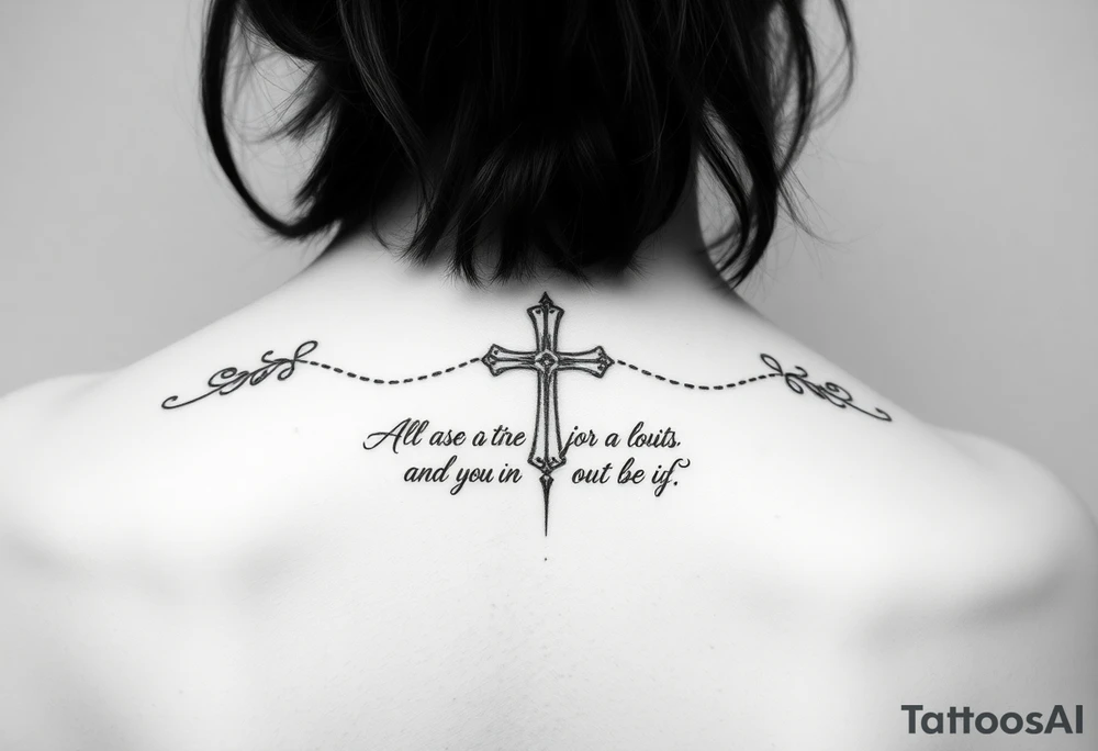 Christian tattoos for women spine with a cross and Bible verse tattoo idea