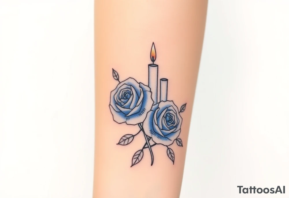 Blue, 2 roses, 2 candles tattoo idea