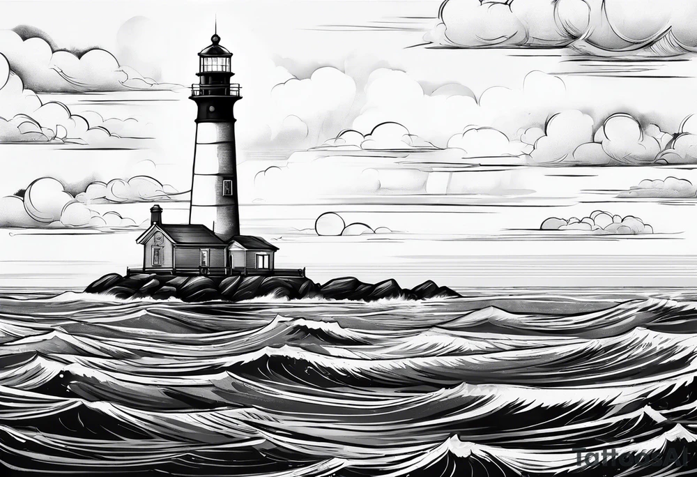 maritime lighthouse in a front view sailboat serving as a mast for a sail. tattoo idea