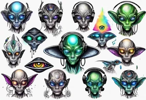 An alien DJ with a glowing third eye tattoo idea