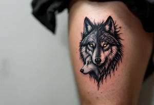 Black wolf and a white wolf side by side tattoo idea