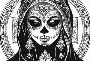 Sugar skull girl praying tattoo idea