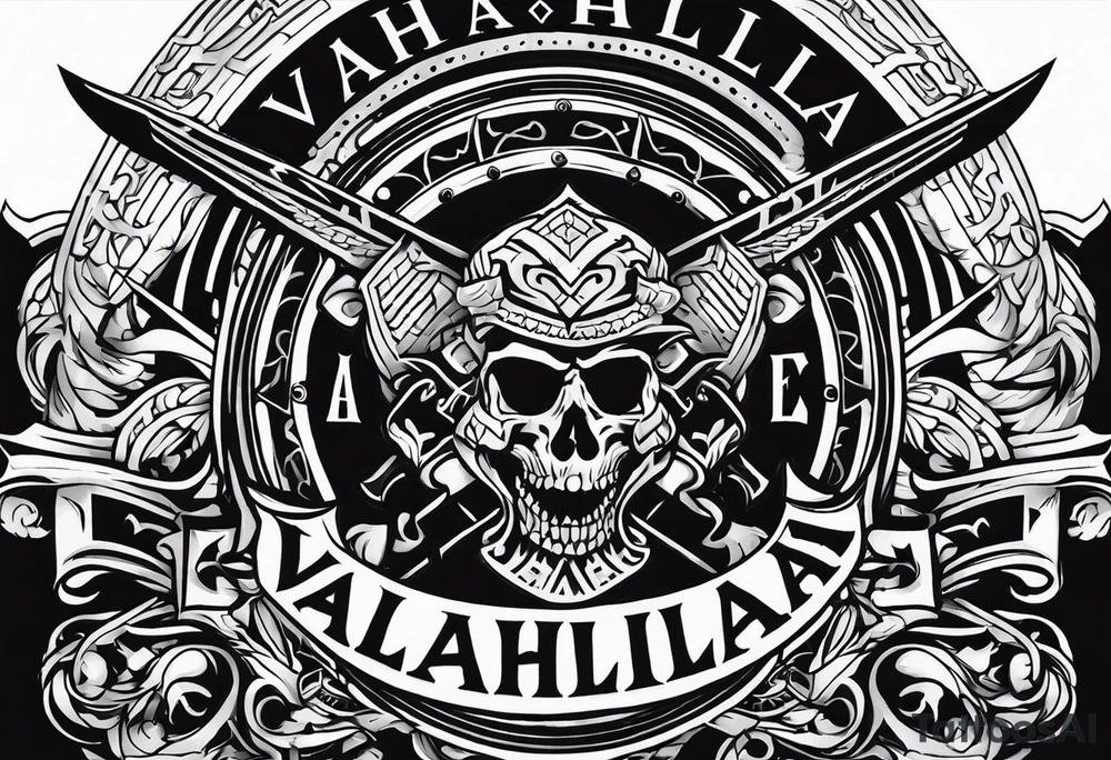 Valhalla Stairs sword shield axe tattoo idea