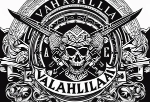 Valhalla Stairs sword shield axe tattoo idea