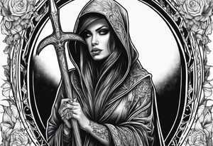 Full body of a Female grim reaper tattoo idea