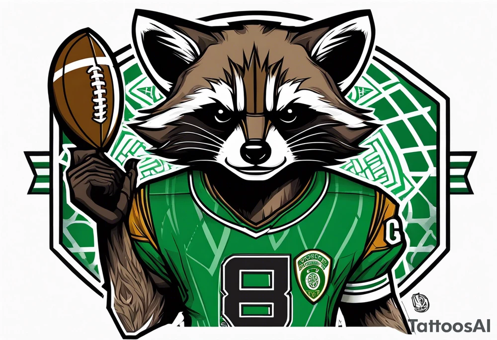 Rocket raccoon with a Glasgow Celtic football club jersey on tattoo idea