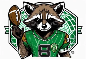 Rocket raccoon with a Glasgow Celtic football club jersey on tattoo idea