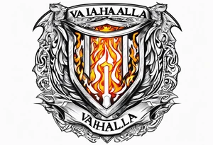 Valhalla on fire shield sword tattoo idea