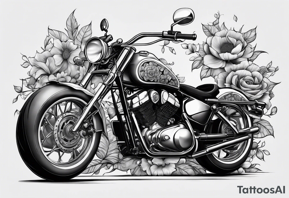 a drawing fo a floral motorcycle tattoo idea