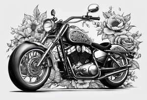 a drawing fo a floral motorcycle tattoo idea
