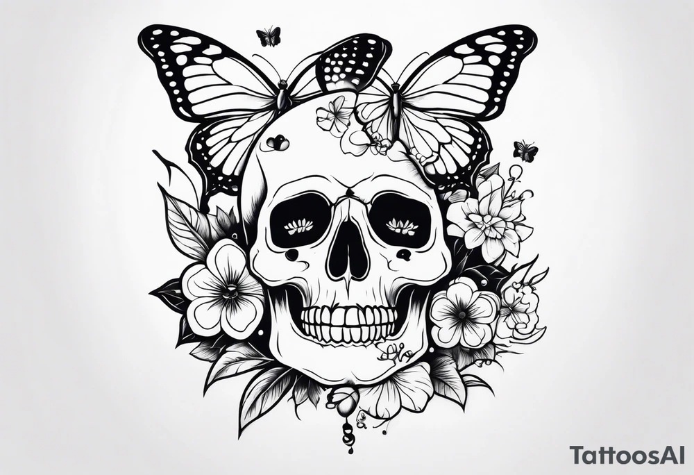 Life to death sleeve with butterflies and flowers tattoo idea