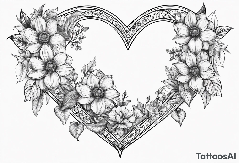 Heart shaped flower frame tattoo idea