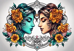 Gemini symbol with flowers tattoo idea