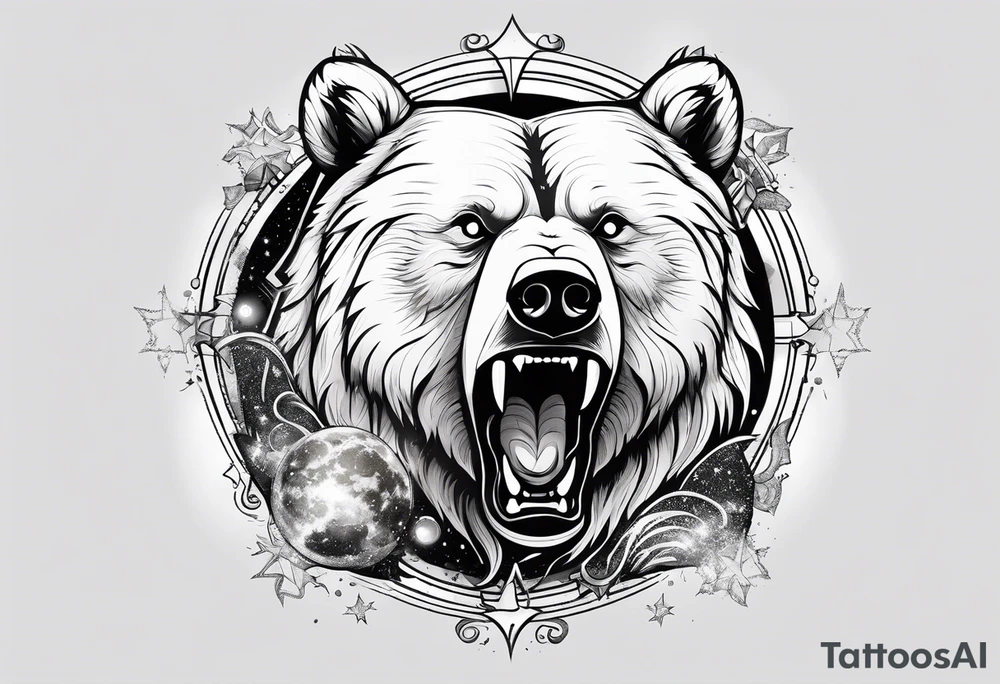 Ripping bear claw cosmic space tattoo idea
