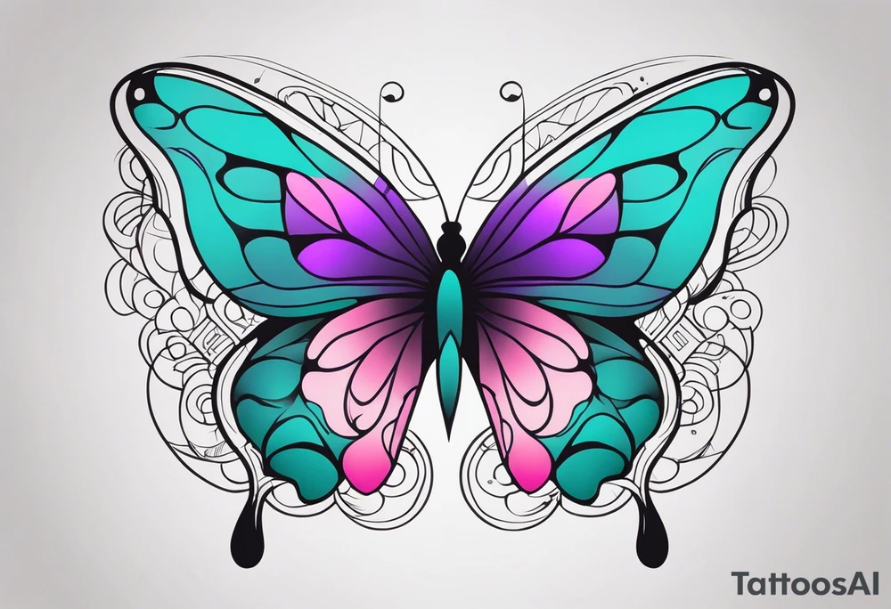 Purple Teal and Pink butterfly tattoo idea