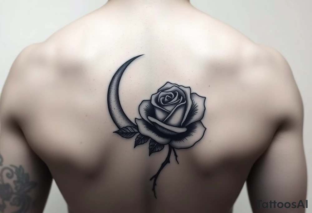 I have a small crescent moon tattoo. I want to cover it up with a rose tattoo. So I would like a rose tattoo with a crescent moon incorporated into it. I want the petal to be the moon shaped tattoo idea