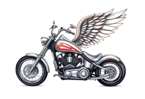 Low rider grey motorcycle, flames, angel wings tattoo idea