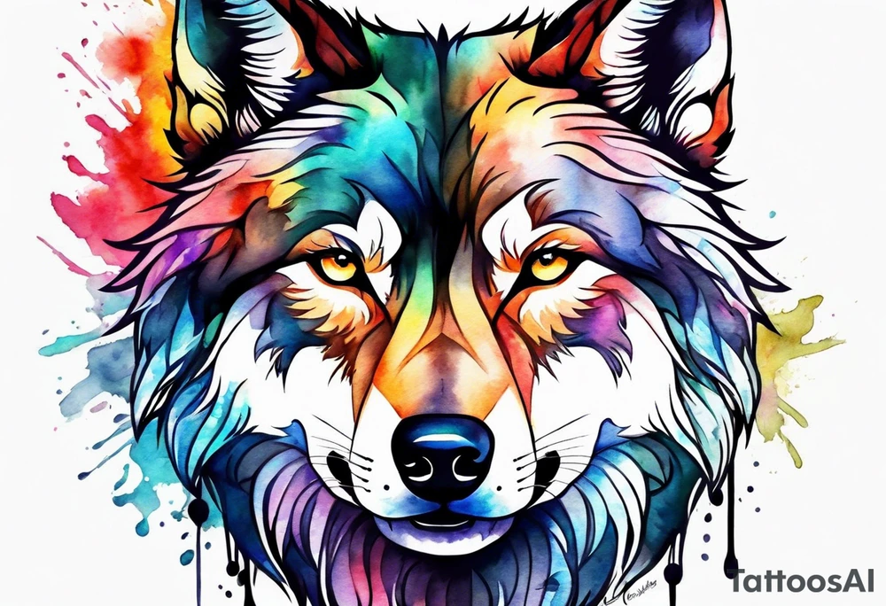 Watercolor wolf tattoo idea