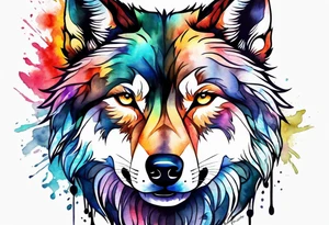 Watercolor wolf tattoo idea