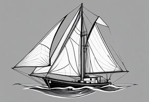 bow of a sailboat. 1 mast and 2 sails to windward. one of the 2 sails is half sail, half marine lighthouse. tattoo idea