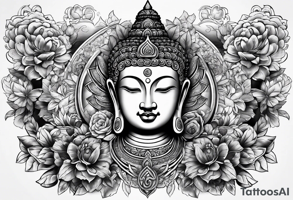 Chest and shoulder Buddhist tattoo idea
