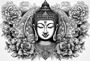Chest and shoulder Buddhist tattoo idea